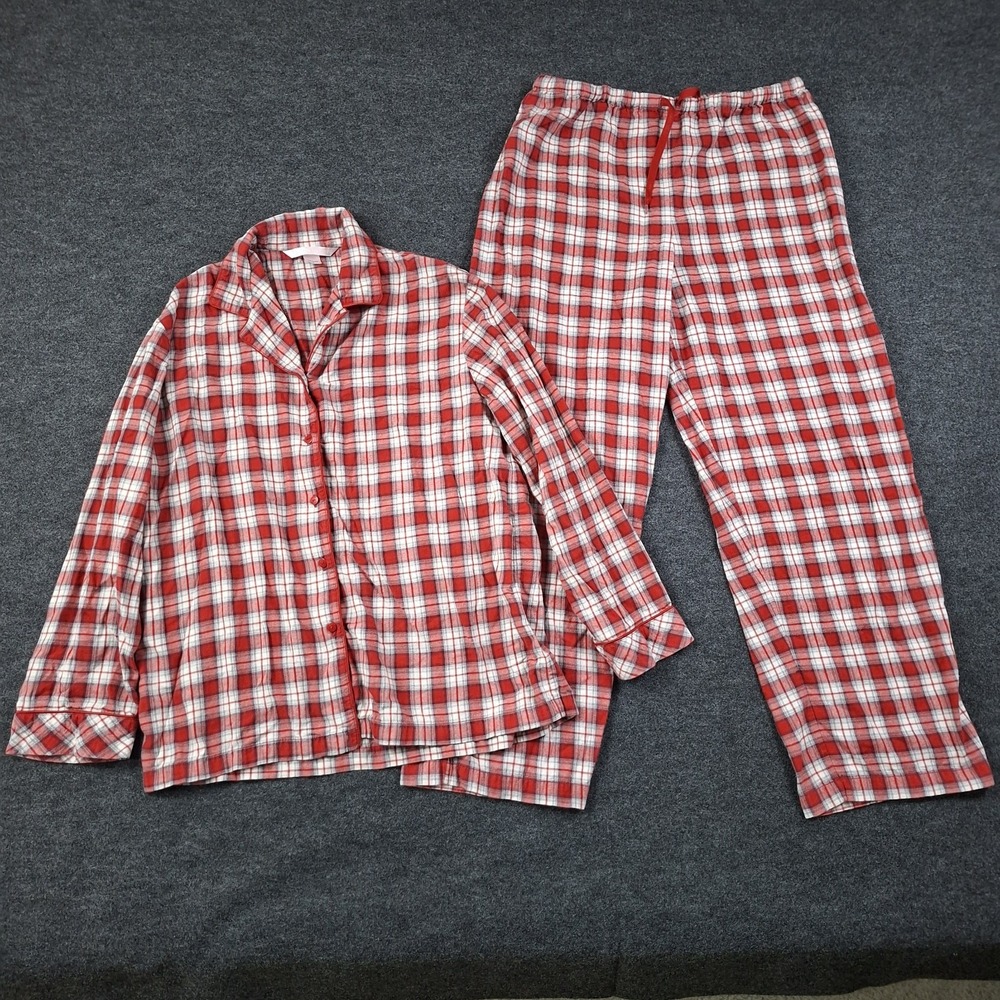 Victoria's Secret Red Blue Black Plaid Women's Winter Pajama Set Petite Medium